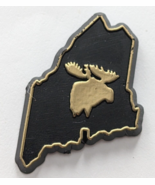 VTG Maine State Map Moose Animal Head Black Gold Plastic Pin Travel Souv... - $9.99