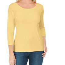 Karen Scott Womens Cotton Three Quarter Sleeves Top Size X-Small, Citron Aura - £19.75 GBP