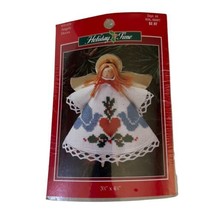 VTG Holiday Time Christmas Angel Doves Cross Stitch Kit #351459 Pin Ornament - £5.47 GBP