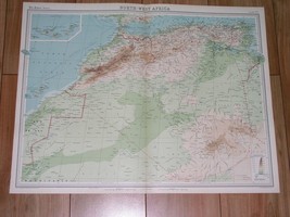 1922 Map Of Northwest Africa Morocco Algeria Tunisia Canary Islands Hoggar Atlas - £24.04 GBP
