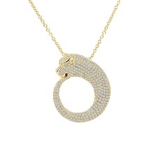 Rond 3 CT Véritable Moissanite Panthère Pendentif 14K Jaune Plaqué Or 18 &quot; - £83.11 GBP