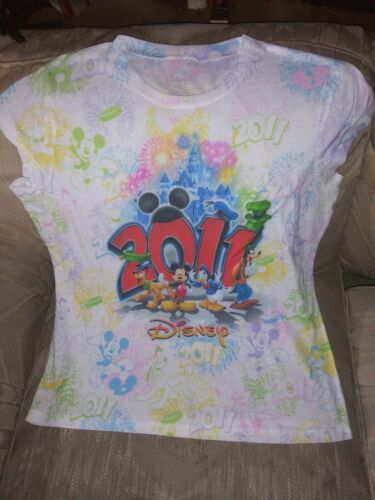 Disney 2011 Women XL 15/17 T Shirt 100% Polyester Fireworks Mickey Mouse Donald - £22.12 GBP