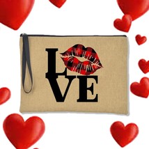 Love Heart Women Linen Clutch Bag Makeup Pouch Cosmetic Cases Handbag Travel Lip - £88.25 GBP