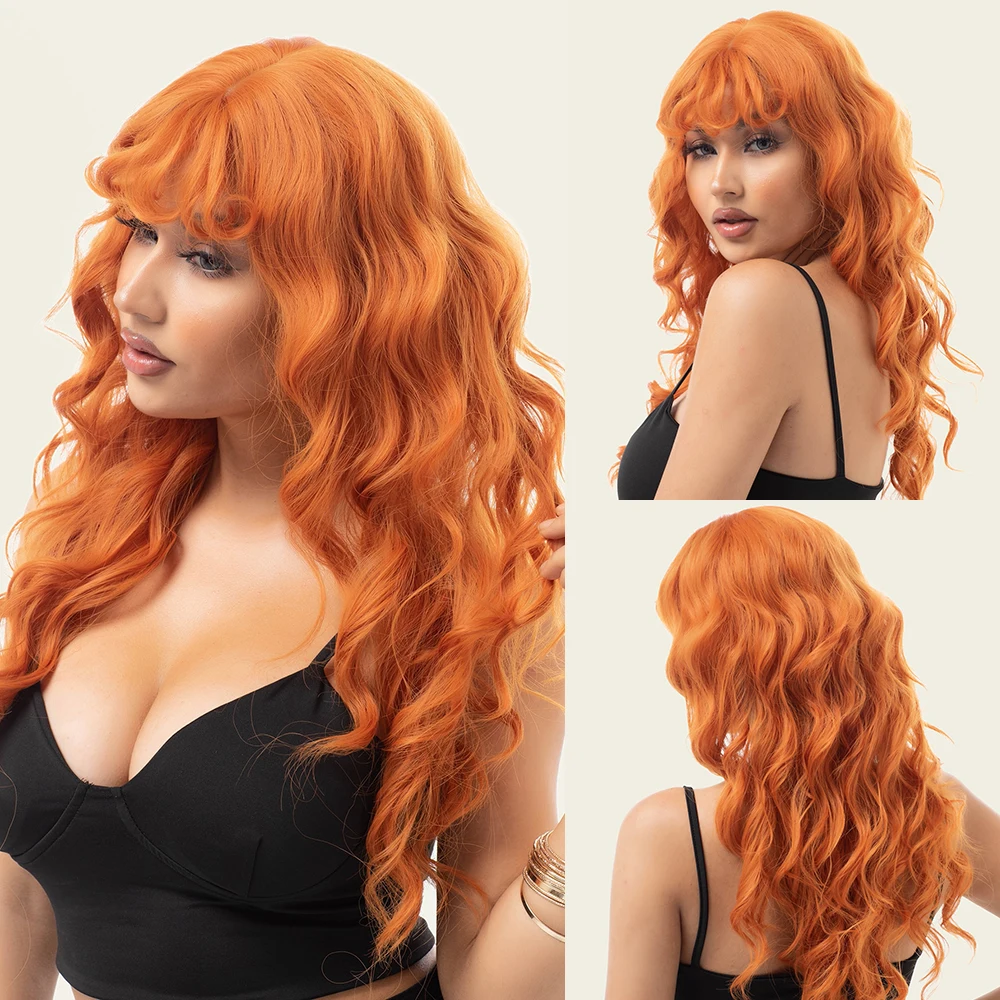 Lack friday red ginger copper yellow synthetic 28 inch wig women s long curly wavy with thumb200