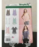Simplicity 1107 Hi-Low Swing Tops w Sleeve Variations, Overlay Option Sz... - $7.87