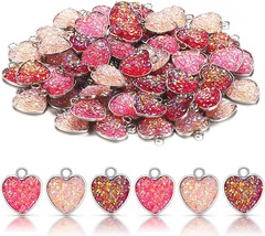 6 Glitter Heart Charms Faux Druzy Stainless Steel Valentines Jewelry Findings  - £5.54 GBP