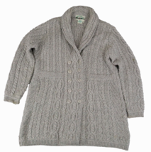 ARAN CRAFTS Double Breasted Cardigan Merino Wool Gray XL Cable Knit Button - £25.63 GBP