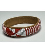 VTG Native American Handmade Red &amp; White Beaded Beads Leather Bangle Bra... - $366.07 MXN