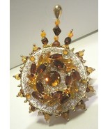 Push Pin Christmas Ornament Vintage Handmade Rhinestone Brooch Jewelry Gold - £17.94 GBP