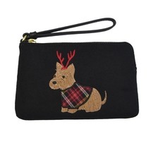 Talbots Reindeer Terrier Wristlet Black Cosmestic Makeup Bag Pouch - £11.87 GBP