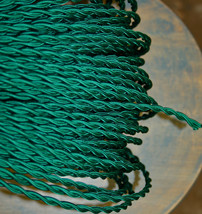 Green scribble cloth covered wire, vintage style lamp cord, former - £1.10 GBP