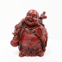 Vtg Laughing Budha Resin Statue Red Marked 4.5in Tall - $12.00