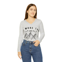 Women&#39;s V-Neck Long Sleeve Shirt: Mountain Print, Motivational &quot;Do More Than Jus - £34.16 GBP+