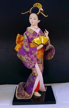Vintage Japanese Geisha Doll on Wooden Stand with Original Combs 12&quot; Tall - £27.97 GBP