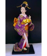 Vintage Japanese Geisha Doll on Wooden Stand with Original Combs 12&quot; Tall - £27.53 GBP