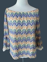Vava By Joy Han Ladies Colorful Partial Lined Off The Shoulder Top Tunic Euc S - £20.32 GBP