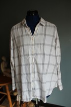 Women&#39;s H &amp; M+ White With Navy Plaid Long Sleeve Button Up Top Size 16 - £4.65 GBP