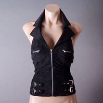 Halter Womens Moto Biker Punk Motorcycle Buckle Steampunk Vest Top Shirt... - $47.98 CAD
