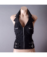Halter Womens Moto Biker Punk Motorcycle Buckle Steampunk Vest Top Shirt... - $34.99