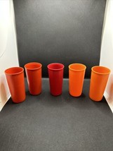 5 Vintage Tupperware Fall Harvest  Tumblers  #116-33, 116-36, 116-34 Orange Red - £9.52 GBP