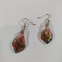 Dichroic Glass Teardrop Dangle Drop Earrings Rose Gold Glitter Red Green - £8.76 GBP