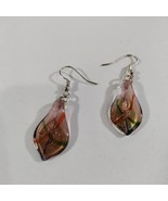 Dichroic Glass Teardrop Dangle Drop Earrings Rose Gold Glitter Red Green - £7.74 GBP