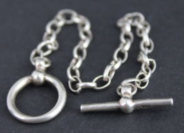 vintage STERLING SILVER 925 pocket watch chain T-BAR 7.5&quot; 7.1g - £89.66 GBP