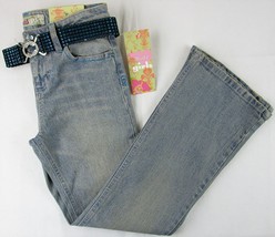 NWT Mudd Girls Faded Sparkle Flare Leg Jeans with Blue Bling Belt, 10 Reg, $34 - £9.58 GBP