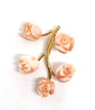 Vintage Carved Angel Skin Coral Rose Flower Gold Filled Pendant 1&#39;&#39; - £287.10 GBP