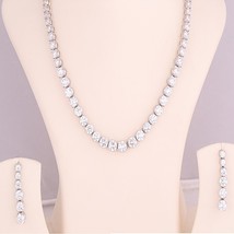 32CT Round Cz Diamond Tennis Necklace With Drop Earrings in 14K Gold Over-Silver - £207.14 GBP
