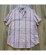 Banana Republic Short Sleeve Button Down Linen Cotton Plaid Orange White... - $331.83 MXN