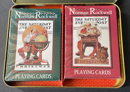 1996 Norman Rockwell Saturday Evening Post Santa Playing Cards Two Decks Tin New - £10.46 GBP