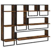 Industrial Wooden 6pcs Wall Mounted Floating Shelves Storage Shelving Unit Rack - £73.24 GBP+