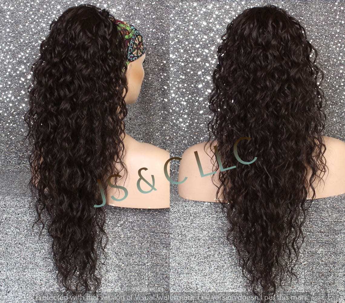 Medium Brown Human Hair Blend PONYTAIL Hair piece Drawstring extra long ... - $49.95