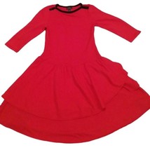 Ralph Lauren dress red tiered skirt 3/4 sleeve cotton knit XS blue trim - $24.74