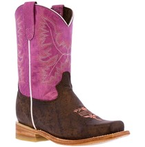 Kids Western Boots Classic Smooth Real Leather Purple Square Toe Botas - £41.07 GBP