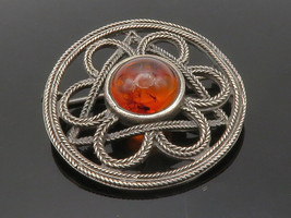 925 Sterling Silver - Vintage Cabochon Amber Wheat Floral Brooch Pin - BP4831 - £42.89 GBP