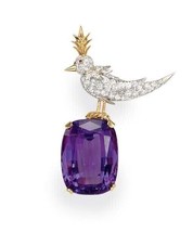 4Ct Cushion Cut Lab Created Amethyst Wedding Brooch Pin 14K Two Tone Gold Plated - £113.87 GBP