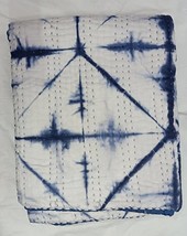 Indigo Blue Printed Kantha Bedspread Handmade Throw Blanket Quilt Indian Bedding - £79.92 GBP