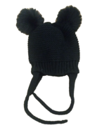 Women Black Knitted Caps Velvet Warm Earflap Beanies Double Pom Pom Hat ... - £10.03 GBP