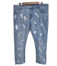 Karter Collection Size 36 Paint Splatter Raw Hem Cropped Denim Jeans  - £25.51 GBP