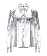 Women Shirt Silver Genuine Lambskin Leather Handmade Stylish Casual Form... - $177.87 CAD+