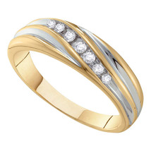10k Two-tone Gold Mens Round Diamond Band Wedding Anniversary Ring 1/6 Ctw - £239.00 GBP