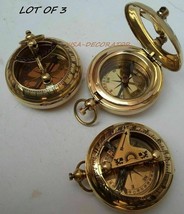 Lot Of 3 Collectible Vintage Maritime Brass Push Button Sundial Pocket Compass - £19.98 GBP