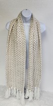 Sonoma Knit Stylish Chunky Scarf Wrap So Soft Beige  w/ White Fringe 76x11 - £8.93 GBP