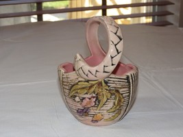 Hull Pottery 1955 T2 candy dish vase blossom flight basket pink Vintage RARE ~ - £24.21 GBP