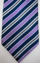 NEW $195 Ermenegildo Zegna Purple Gold Blue White Stripe Silk-Cotton Tie... - £92.71 GBP