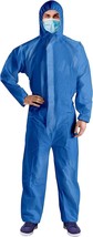 Coverall Blue Large SMS Fabric Apparel w/ Attached Hood Zipper Front Entry 5/CS - £19.60 GBP