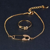 SINLEERY Trendy Pin Shape Chain Bracelet And Rings Set Rose Gold Color Crystal J - £18.86 GBP