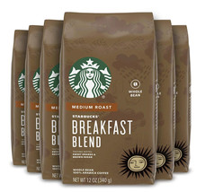 6 Bags Starbucks Breakfast Blend Whole Coffee Beans 12 oz each Medium Roast - $39.99